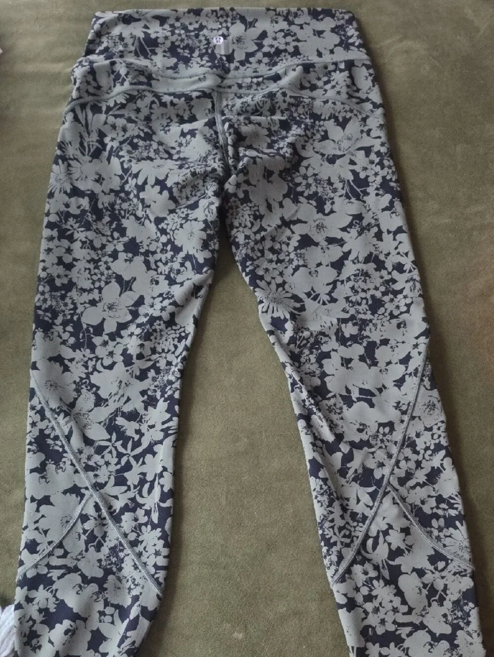 lululemon athletica Light Green And Black Floral High-Rise Leggings